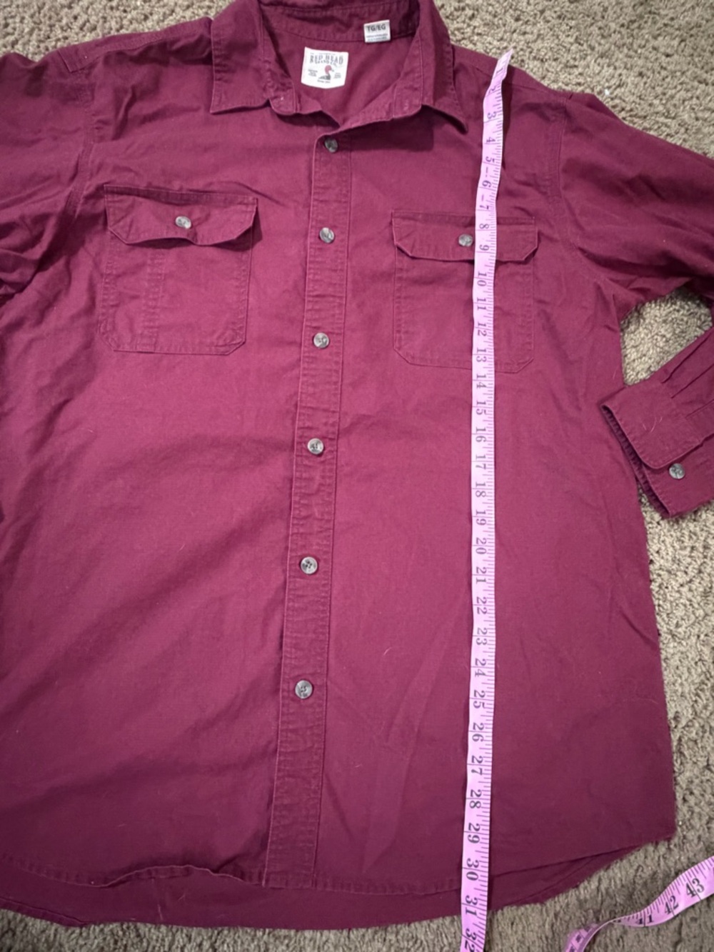 RedHead Men's Burgundy Long-Sleeve Button-Down Shirt XL - Picture 10 of 12